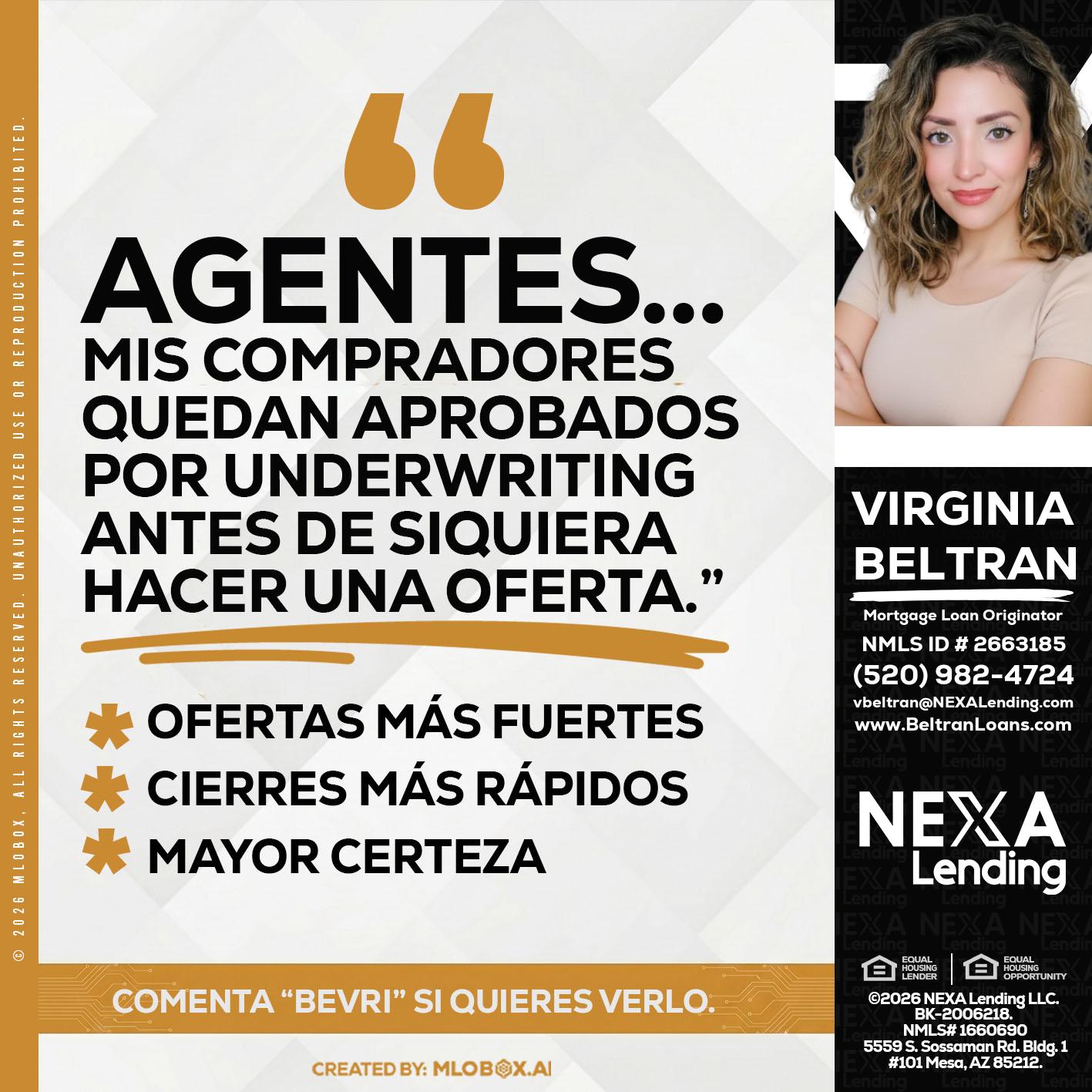 AGENTES - Virginia Beltran -Mortgage Loan Originator