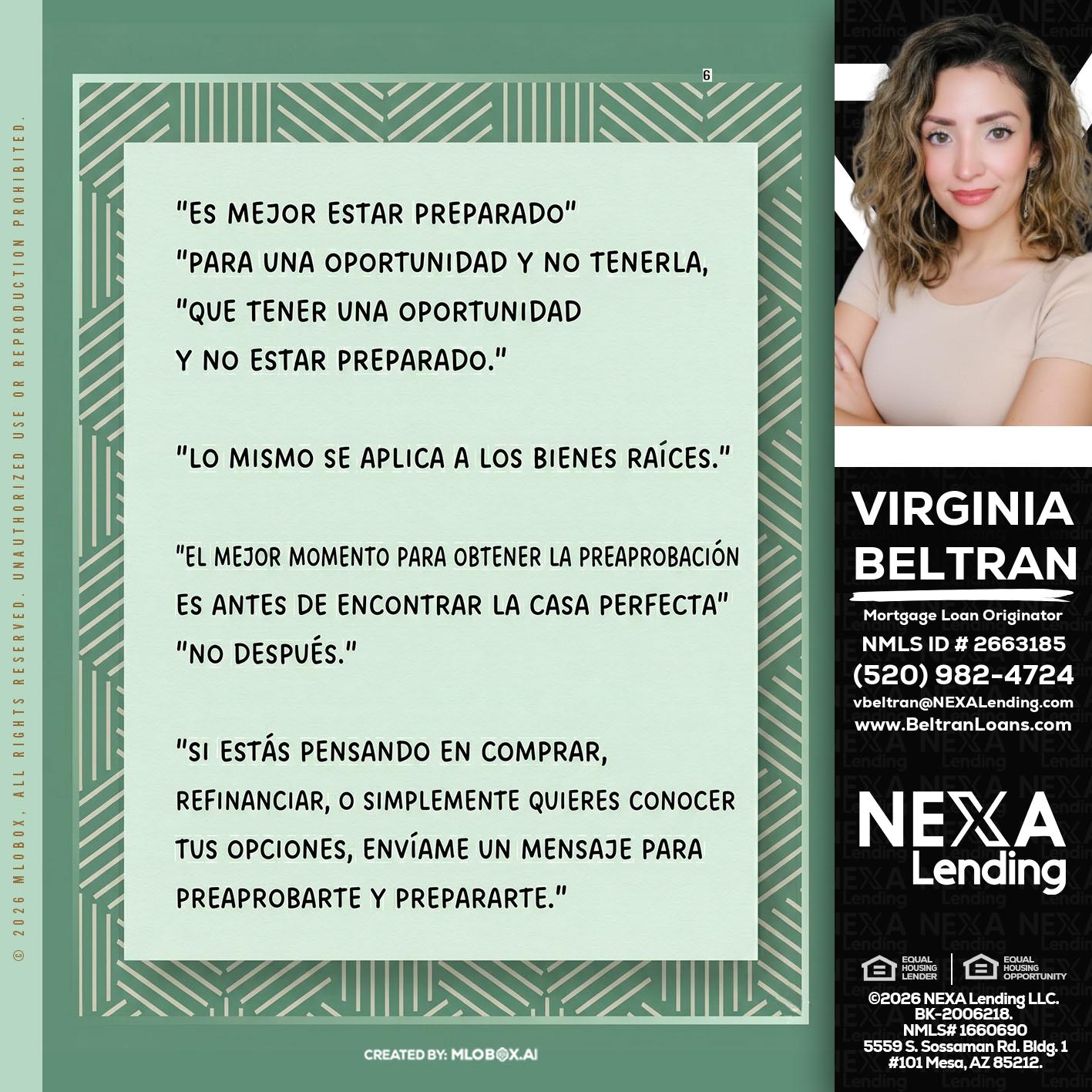 ES MEJOR ESTAR PREPARADO - Virginia Beltran -Mortgage Loan Originator