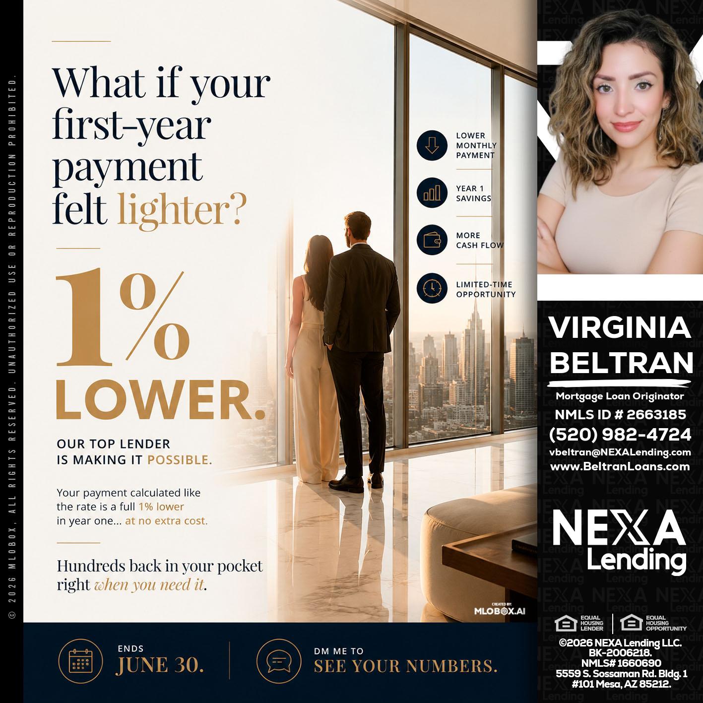 1% lower - Virginia Beltran -Mortgage Loan Originator