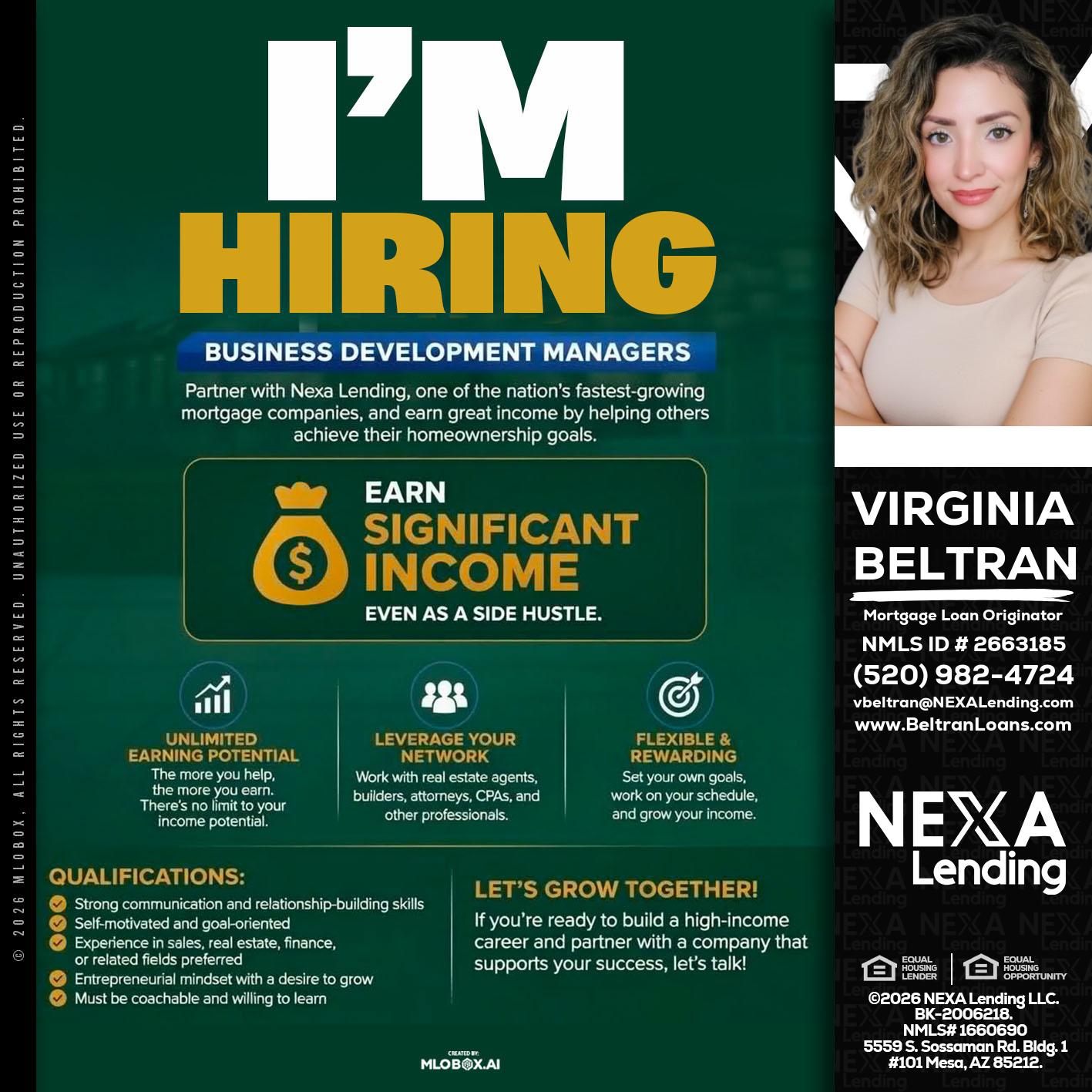 IM HIRING - Virginia Beltran -Mortgage Loan Originator